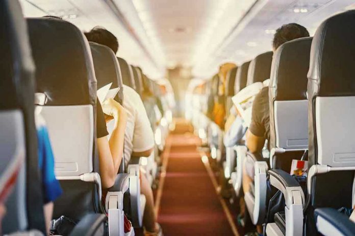 Passengers seated inside an airplane cabin