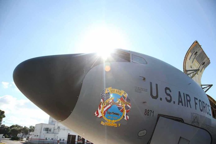 U.S. Air Force aircraft nose with sun flare