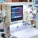 anesthesia machine with monitoring screen in a hospital
