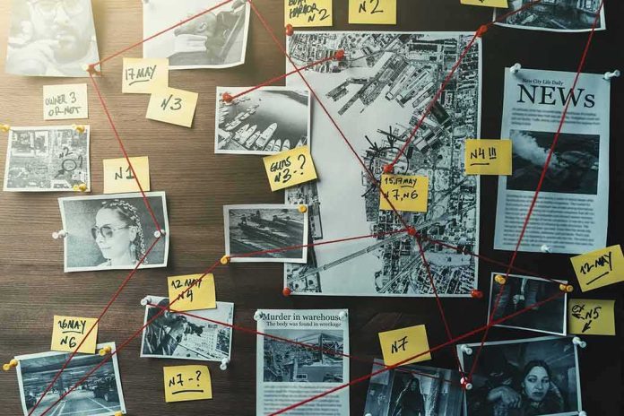 shutterstock_1473136763 investigation board with photos, notes, and red string connections